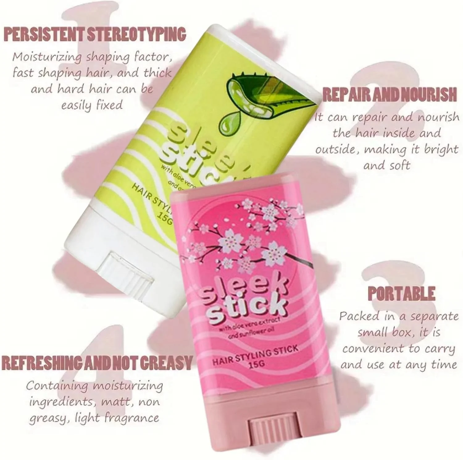 استیک واکس مو، استیک واکس برای کنترل موهای وز و لبه های مو، ژل مو، پماد ضد وز و غیر چرب برای موهای وز، لبه های مو و کلاه گیس - حالت دهنده بادوام، نگهدارنده قوی - حمل آسان (2 عدد 15 گرمی)