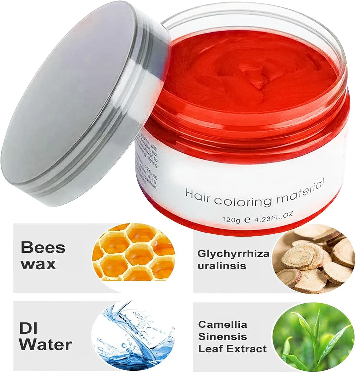 واکس مو قرمز YHMWAX، واکس موی رنگی مد روز، پماد موی یکبار مصرف طبیعی، کرم ژل حالت دهنده قوی مو، کرم رنگ موی فوری، مناسب برای مهمانی، косплей، جشن بالماسکه و غیره (قرمز)