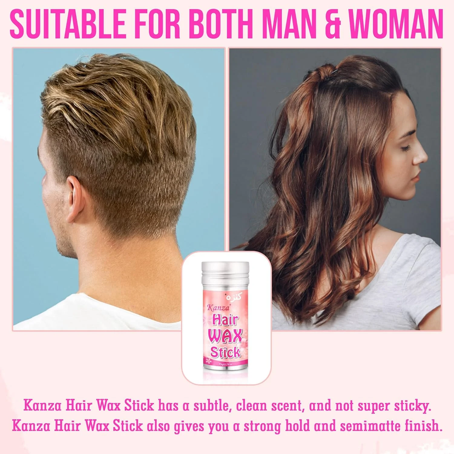 کانزا - استیک واکس مو 75 گرم | برای بافت و درخشش بهتر مو | واکس حالت دهنده مو، کرم صاف کننده موهای ریز، استیک حالت دهنده لبه مو | استیک پماد مو برای آقایان و بانوان