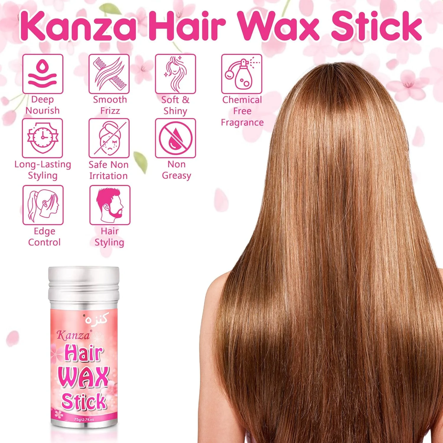 کانزا - استیک واکس مو 75 گرم | برای بافت و درخشش بهتر مو | واکس حالت دهنده مو، کرم صاف کننده موهای ریز، استیک حالت دهنده لبه مو | استیک پماد مو برای آقایان و بانوان