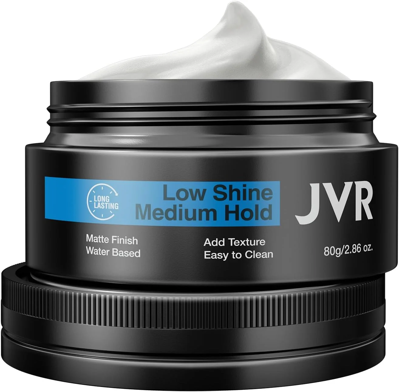 خمیر موی رسی JVR برای آقایان و بانوان، حالت دهنده متوسط با ظاهری مات، محصول رسی بافت دهنده موی مردانه با مواد طبیعی و ارگانیک، شستشوی آسان، مناسب برای انواع مدل مو (81 گرم)