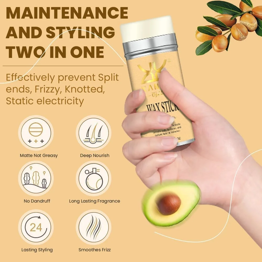 کانزا - استیک واکس مو 75 گرمی به همراه ست 3 عددی برس حالت دهنده لبه مو | واکس حالت دهنده مو، کرم فینیشینگ موهای خرده، واکس لبه مو | واکس پماد مو | مناسب آقایان و بانوان