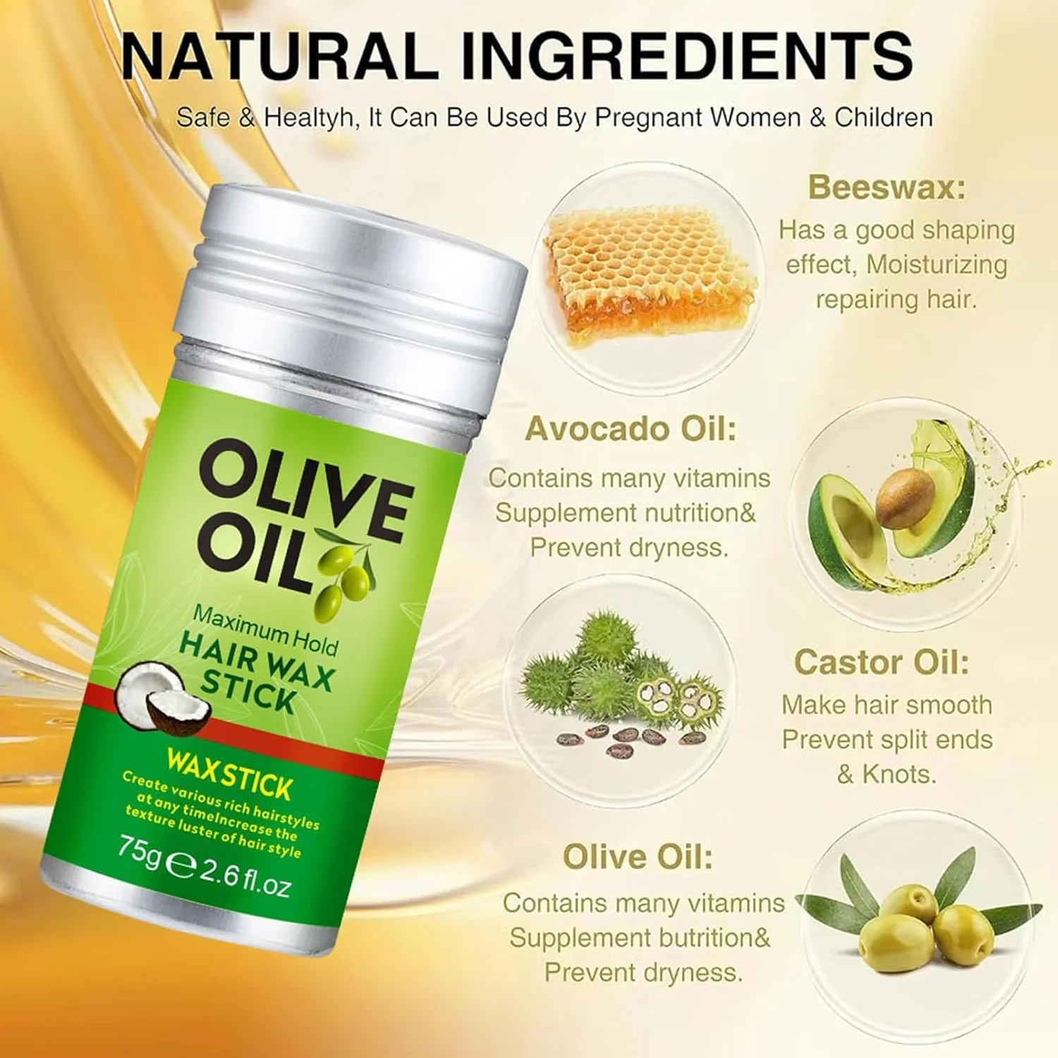 استیک واکس مو روغن زیتون KASTWAVE، 2 عدد ژل پماد صاف کننده، ماندگاری طولانی، بدون چربی، واکس حالت دهنده برای کلاه گیس های صاف، برای موهای وز و موخوره