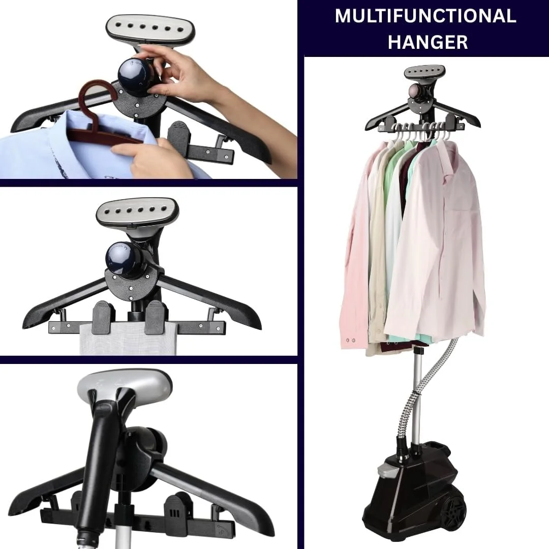 بخارگر لباس ایستاده تجاری سنگین SALAV® X3A با پدال پایی و مخزن آب فوق العاده بزرگ 3 لیتری (101.5 اونس)، 1800 وات، 90+ دقیقه بخار مداوم (سرمه ای)