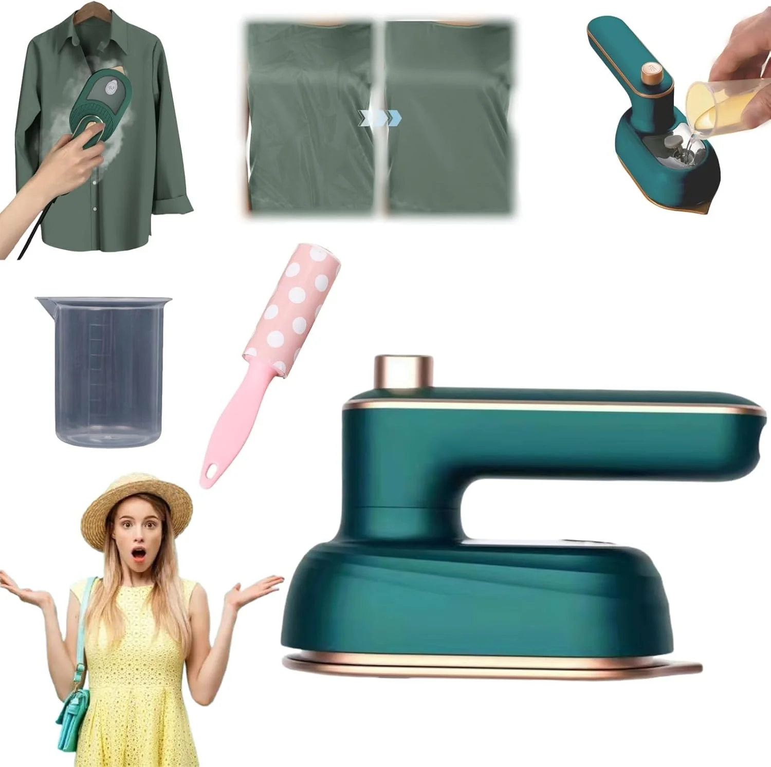 اتو بخار Whimsyard، اتو چرخشی لباس، اتو بخار قابل حمل، اتو برقی کوچک دستی 2 در 1، اتو بخار مسافرتی کوچک، تاشو، قابل استفاده به صورت خشک و مرطوب (سبز)