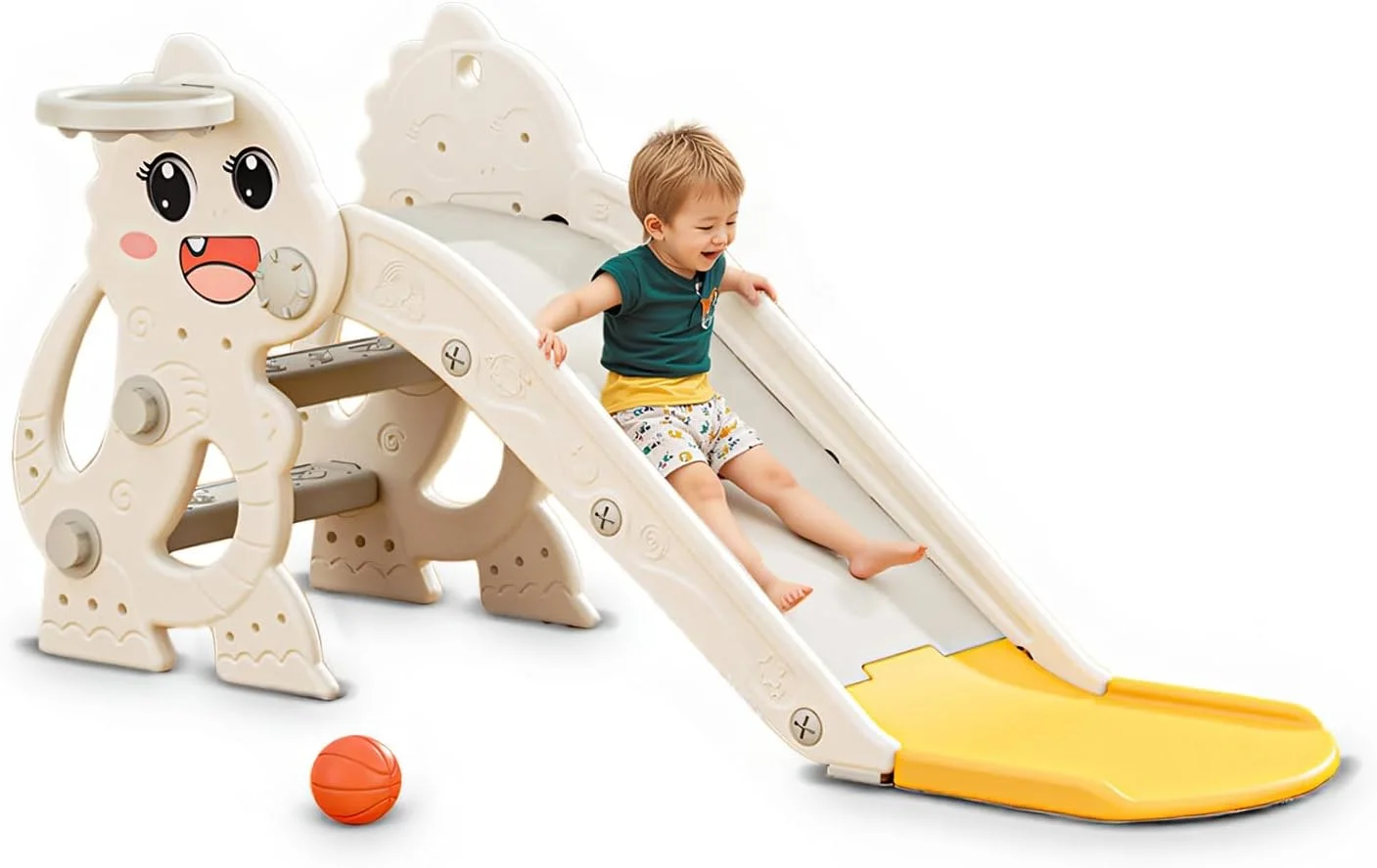 سرسره کودک TOYBY با نردبان، حلقه بسکتبال و توپ، سرسره سرپوشیده کودک با طرح نیناسور، تجهیزات بازی مستقل برای سنین 1-3 سال (سفید) سرسره کودک TOYBY با نردبان، حلقه بسکتبال و توپ، سرسره سرپوشیده کودک با طرح نیناسور، تجهیزات بازی مستقل برای سنین 1-3 سال (سفید)