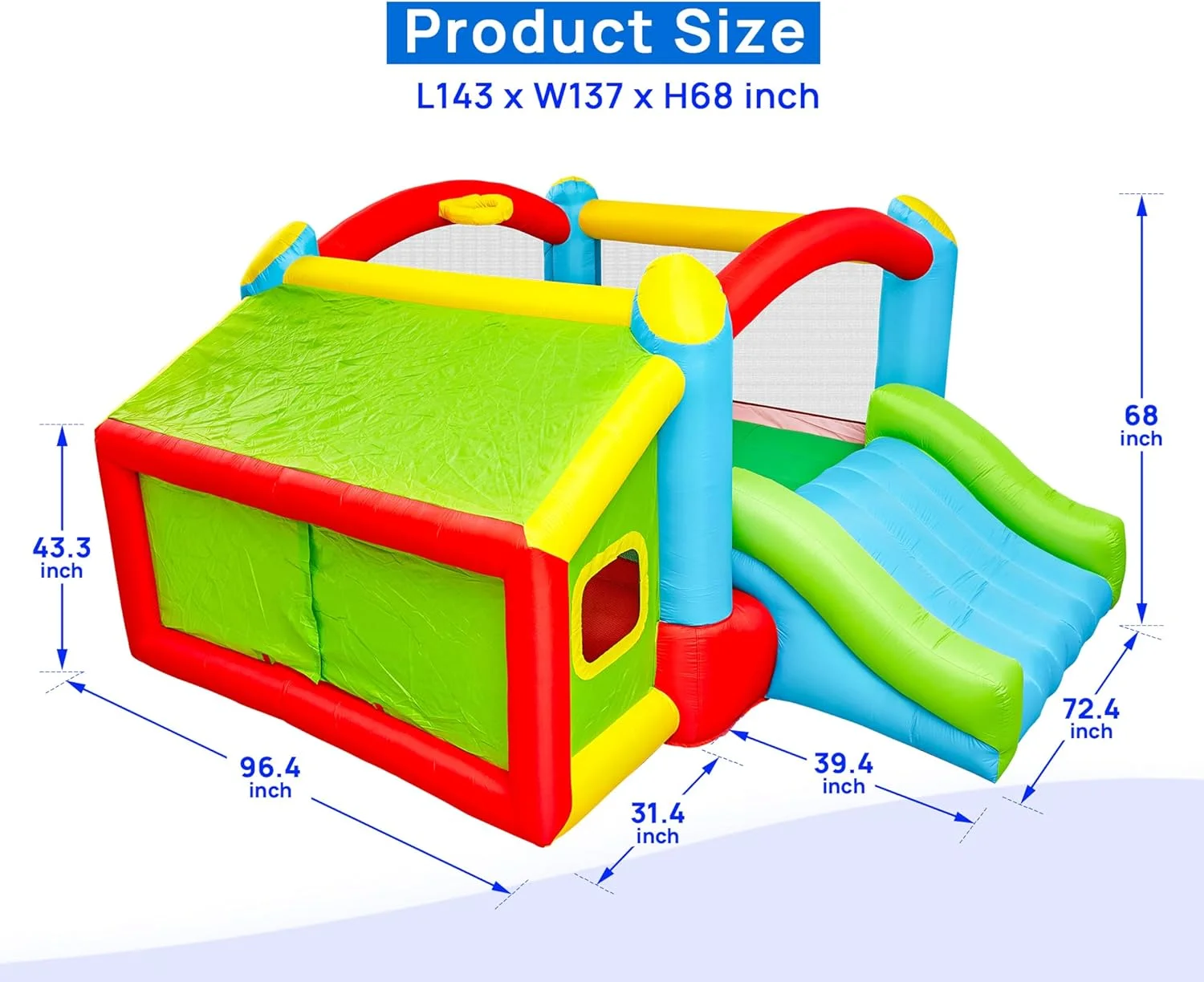 قلعه بادی جامپینگ WELLFUNTIME، سرسره بادی به همراه دمنده هوا، قلعه پرش کودکان با سرسره، استخر توپ و بازی دارت، 363x348x173 سانتی متر قلعه بادی جامپینگ WELLFUNTIME، سرسره بادی به همراه دمنده هوا، قلعه پرش کودکان با سرسره، استخر توپ و بازی دارت، 363x348x173 سانتی متر