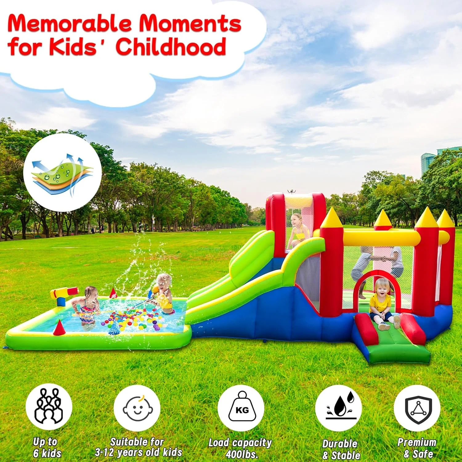 پارک آبی بادی 10 در 1 Umbalir - خانه بازی بادی غول پیکر با 2 سرسره آبی، استخر بزرگ، توپ های آبی، دیوار صخره نوردی، تونل ها و مسیر موانع برای سرگرمی بی پایان پارک آبی بادی 10 در 1 Umbalir - خانه بازی بادی غول پیکر با 2 سرسره آبی، استخر بزرگ، توپ های آبی، دیوار صخره نوردی، تونل ها و مسیر موانع برای سرگرمی بی پایان