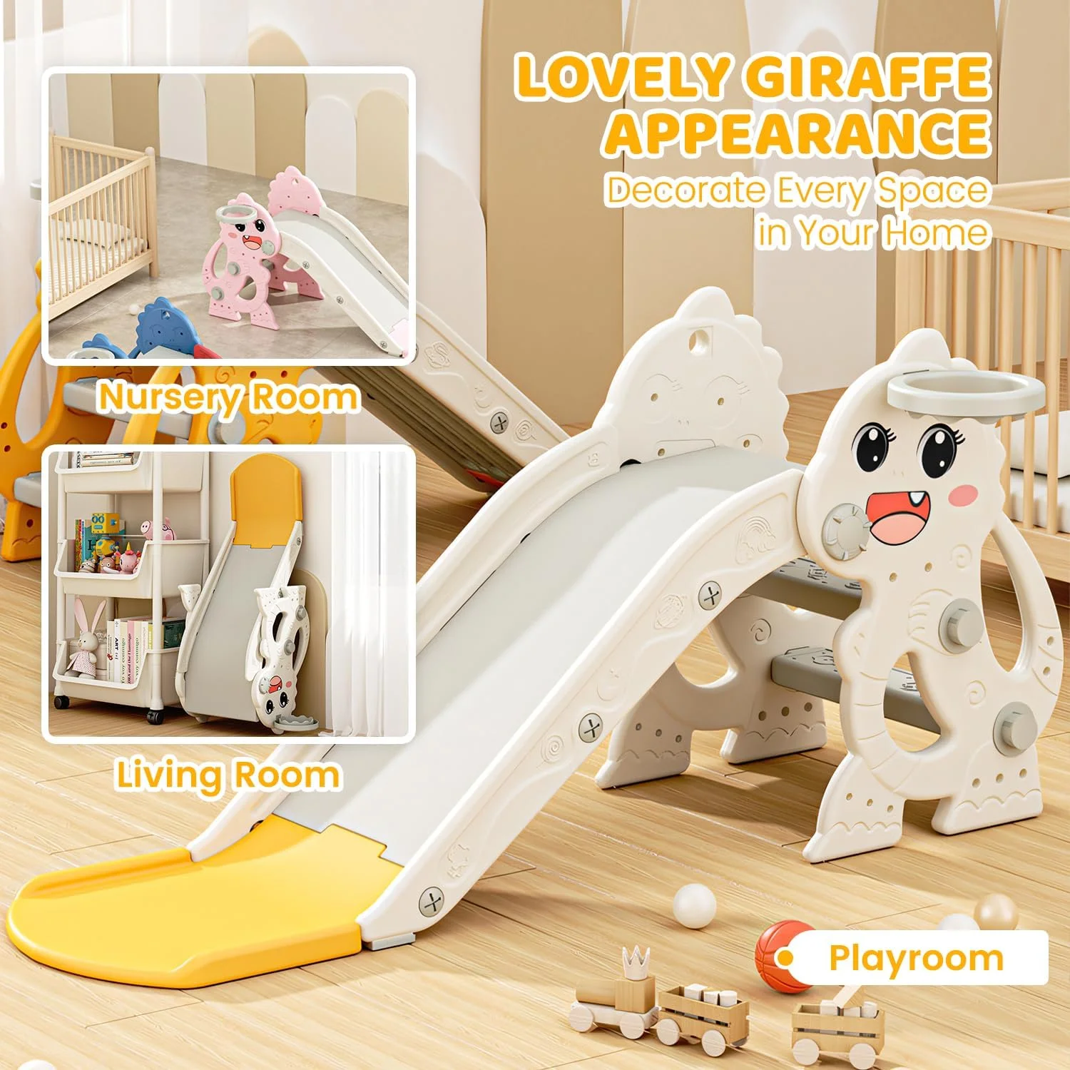 سرسره کودک TOYBY با نردبان، حلقه بسکتبال و توپ، سرسره سرپوشیده کودک با طرح نیناسور، تجهیزات بازی مستقل برای سنین 1-3 سال (سفید) سرسره کودک TOYBY با نردبان، حلقه بسکتبال و توپ، سرسره سرپوشیده کودک با طرح نیناسور، تجهیزات بازی مستقل برای سنین 1-3 سال (سفید)