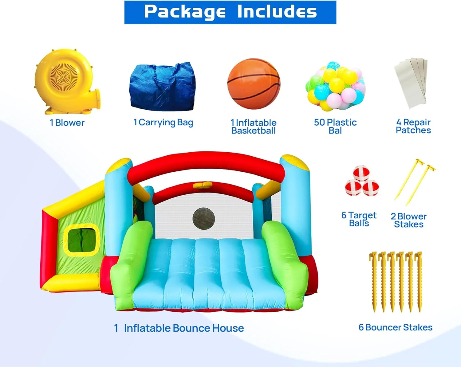 قلعه بادی جامپینگ WELLFUNTIME، سرسره بادی به همراه دمنده هوا، قلعه پرش کودکان با سرسره، استخر توپ و بازی دارت، 363x348x173 سانتی متر قلعه بادی جامپینگ WELLFUNTIME، سرسره بادی به همراه دمنده هوا، قلعه پرش کودکان با سرسره، استخر توپ و بازی دارت، 363x348x173 سانتی متر