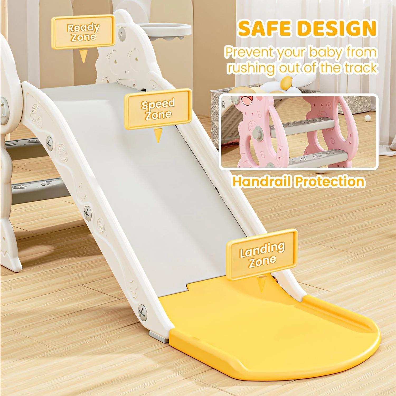 سرسره کودک TOYBY با نردبان، حلقه بسکتبال و توپ، سرسره سرپوشیده کودک با طرح نیناسور، تجهیزات بازی مستقل برای سنین 1-3 سال (سفید) سرسره کودک TOYBY با نردبان، حلقه بسکتبال و توپ، سرسره سرپوشیده کودک با طرح نیناسور، تجهیزات بازی مستقل برای سنین 1-3 سال (سفید)