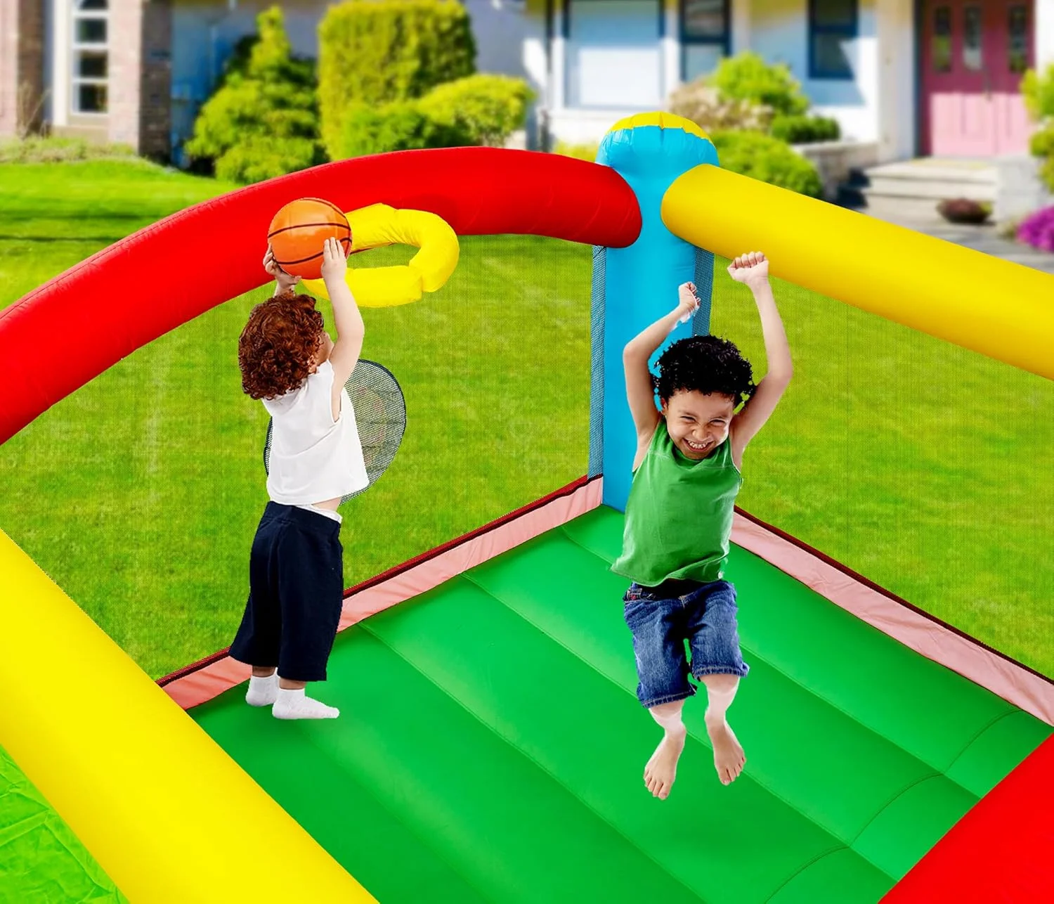 قلعه بادی جامپینگ WELLFUNTIME، سرسره بادی به همراه دمنده هوا، قلعه پرش کودکان با سرسره، استخر توپ و بازی دارت، 363x348x173 سانتی متر قلعه بادی جامپینگ WELLFUNTIME، سرسره بادی به همراه دمنده هوا، قلعه پرش کودکان با سرسره، استخر توپ و بازی دارت، 363x348x173 سانتی متر