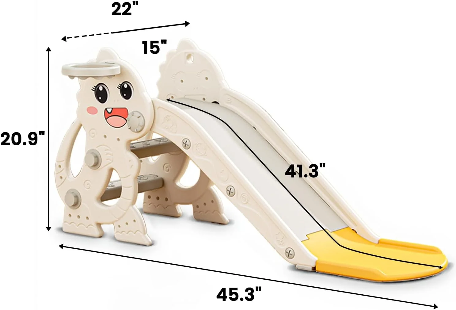 سرسره کودک TOYBY با نردبان، حلقه بسکتبال و توپ، سرسره سرپوشیده کودک با طرح نیناسور، تجهیزات بازی مستقل برای سنین 1-3 سال (سفید) سرسره کودک TOYBY با نردبان، حلقه بسکتبال و توپ، سرسره سرپوشیده کودک با طرح نیناسور، تجهیزات بازی مستقل برای سنین 1-3 سال (سفید)