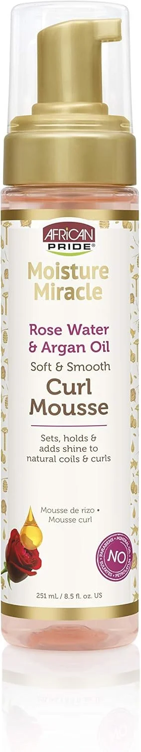 موس موی فر نرم و لطیف African Pride Moisture Miracle با آب گل رز و روغن آرگان، 250 میلی لیتر