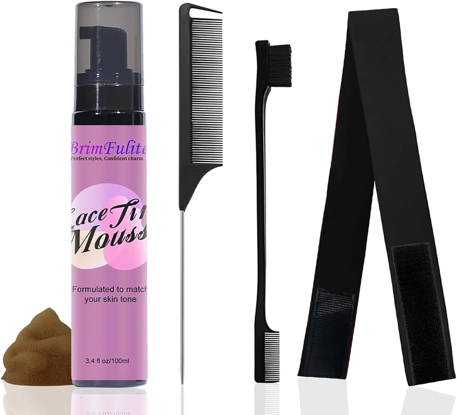 موس رنگی توری BRIMFULITE برای کلاه گیس، اسپری رنگی توری با رنگدانه بالا برای کلاه گیس، اسپری رنگی کلاه گیس با پرداخت طبیعی برای کلاه گیس های توری و تکه های مو به همراه 1 عدد کش ذوب توری، 1 عدد برس و 1 عدد شانه (قهوه ای تیره)