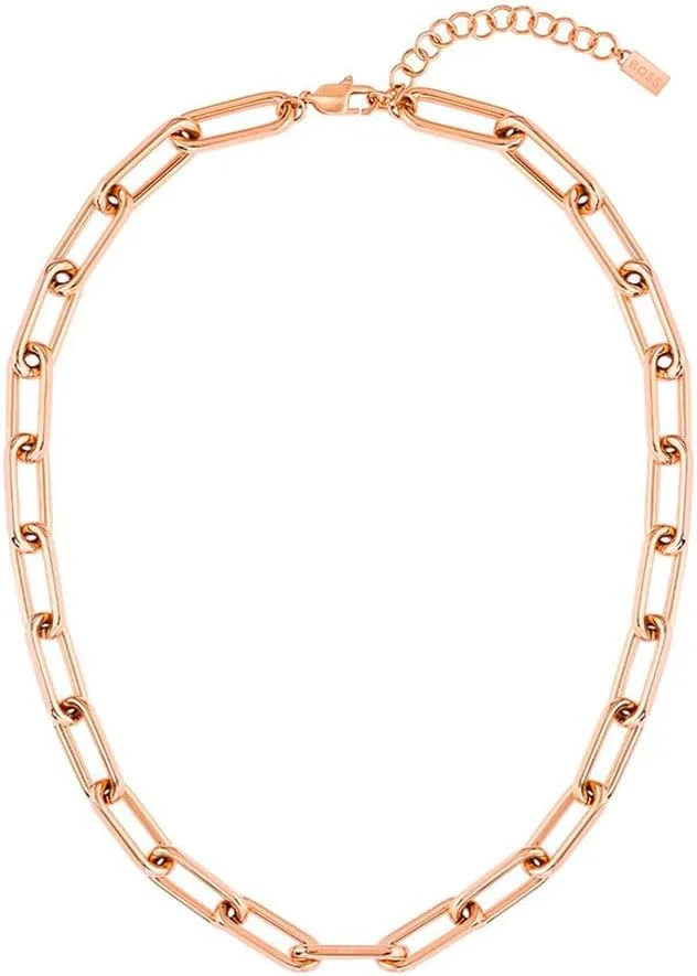 زیورآلات زنانه BOSS مدل TESSA - استیل ضد زنگ با روکش طلای رزگلد: دستبند زنجیری، گوشواره های لولایی و گردنبند