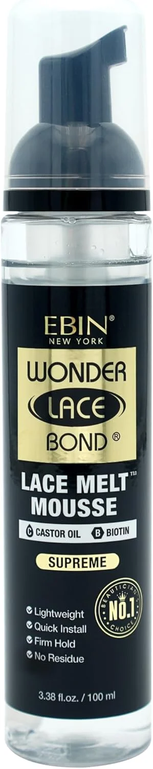 موس حالت دهنده قوی چسب موی کلاه گیس ای بین نیویورک مدل Wonder Lace Bond Melt حجم 100 میلی لیتر | حاوی بیوتین و روغن کرچک | بدون ایجاد اثر، فرمول ماندگار با محافظت از خط رویش مو، ایجاد ظاهری طبیعی و نامحسوس