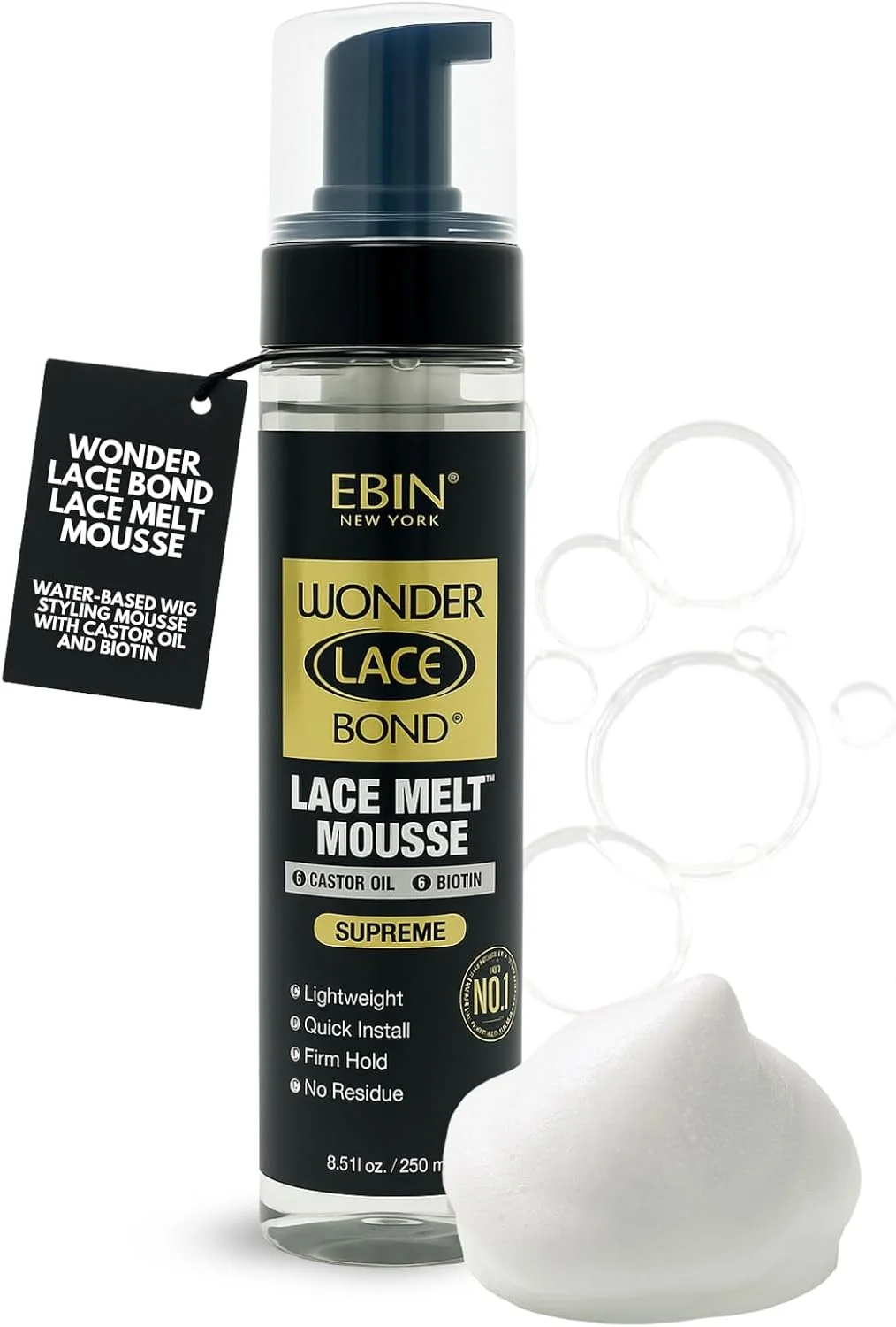 موس حالت دهنده قوی مو ابن نیویورک مدل Wonder Lace Bond Melt حجم 250 میل - حاوی بیوتین و روغن کرچک - بدون ایجاد اثر، فرمول ماندگار با محافظت از خط رویش مو، ایجاد ظاهری طبیعی و نامحسوس