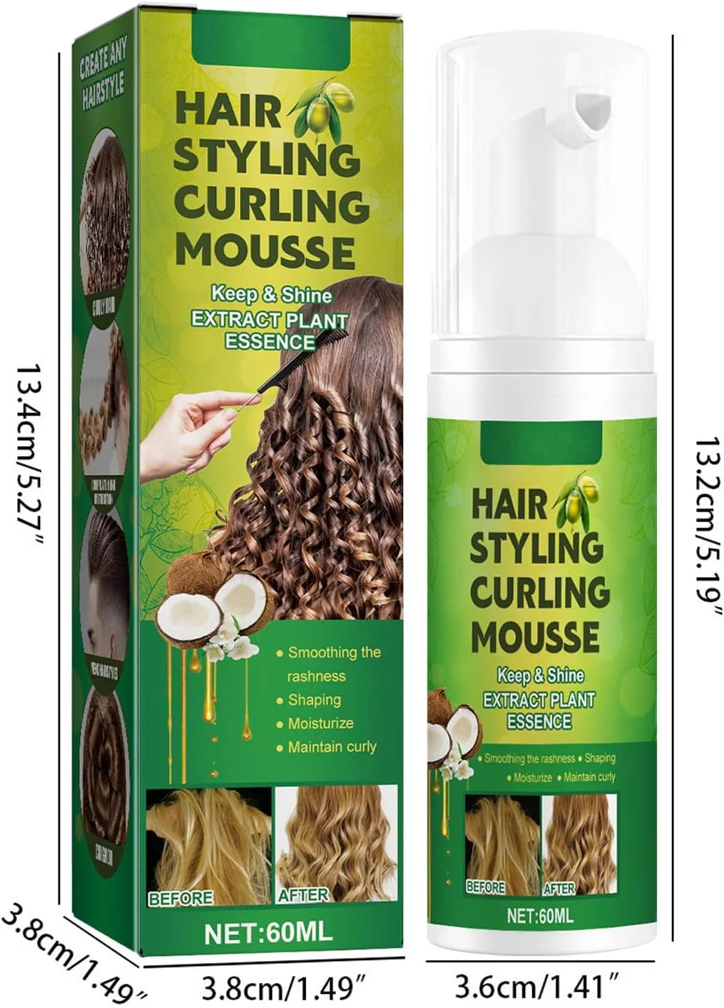 موس حالت دهنده مو فر Dyceittdia، 6۰ میلی لیتر، موس حالت دهنده فر، موس حالت دهنده فر پفکی، تقویت کننده فر، موس حالت دهنده فوم مرطوب کننده، Hair2