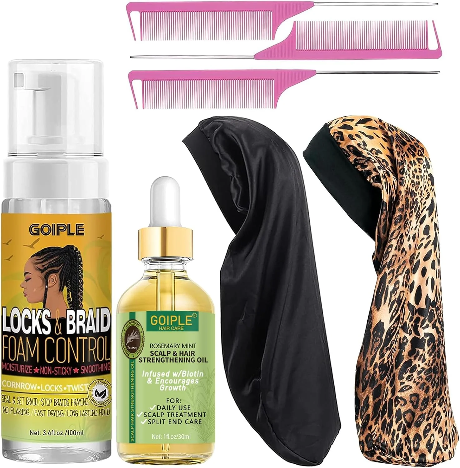 مجموعه موس مو و روغن مو Goiple برای بافت، تاب و قفل مو - موس بدون پوسته برای حالت دهی، رطوبت رسانی و رشد مو به همراه روغن رزماری، 100 میلی لیتر + 30 میلی لیتر