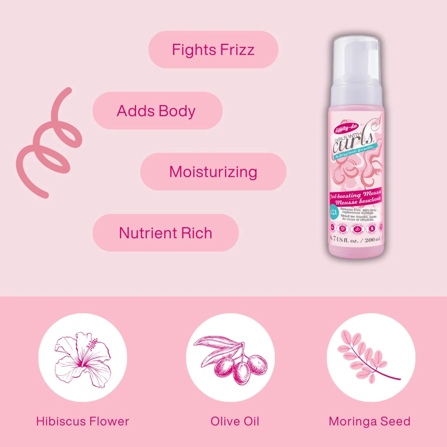 موس حالت دهنده فر دیپیتی دو گرلز ویت کرلز - موس سبک وزن 3 در 1 برای موهای فر و موج دار - حاوی گل بامیه و روغن زیتون برای از بین بردن وز و ایجاد فرهای فنری - 200 میلی لیتر