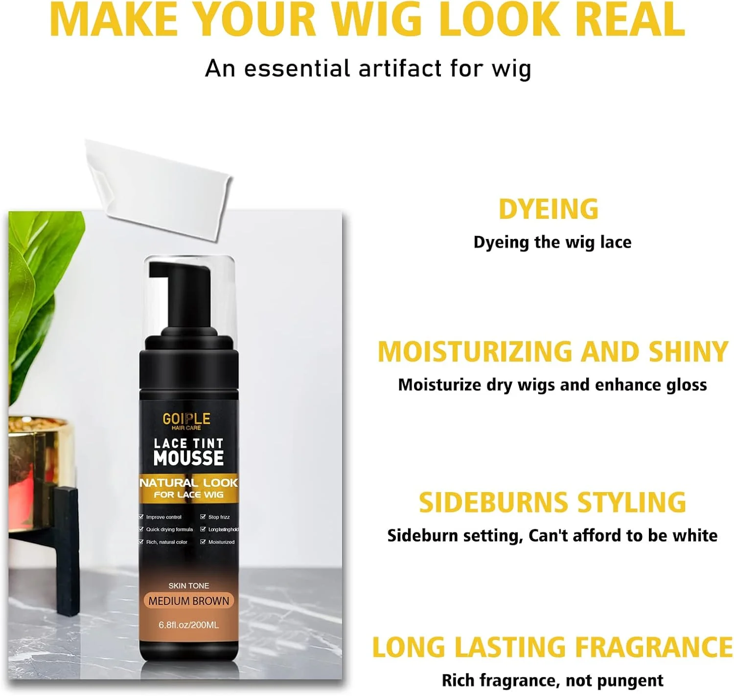 موس رنگی توری مو Goiple، 200 میلی لیتر - رنگ توری طبیعی، قهوه ای متوسط - رنگ موی کلاه گیس