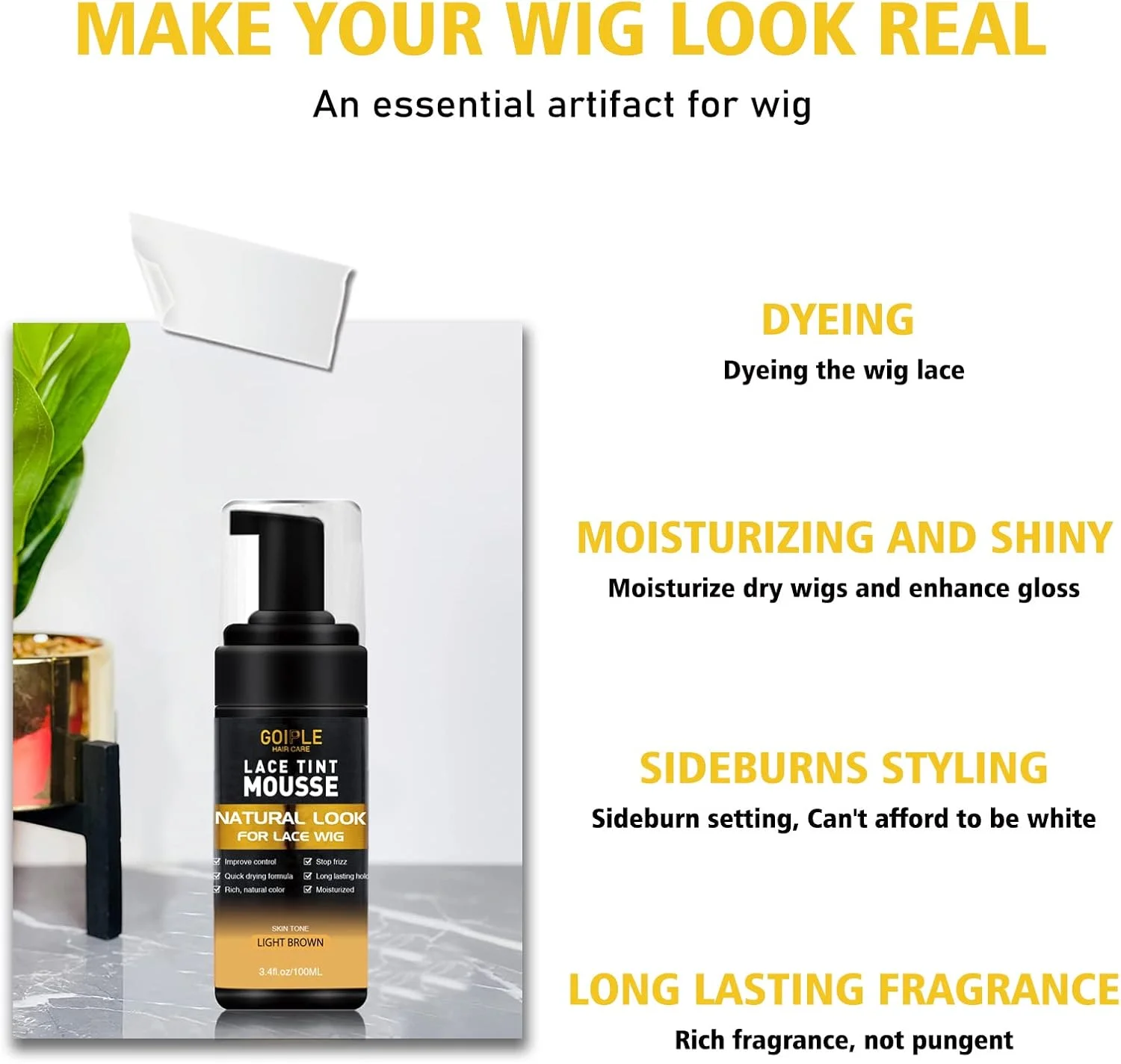 موس رنگی توری مو Goiple، موس رنگی توری برای کلاه گیس و تکه های موی زنانه، رنگ توری با ظاهری طبیعی، چسب کلاه گیس رنگی توری برای ست ابزار کلاه گیس (قهوه ای روشن)