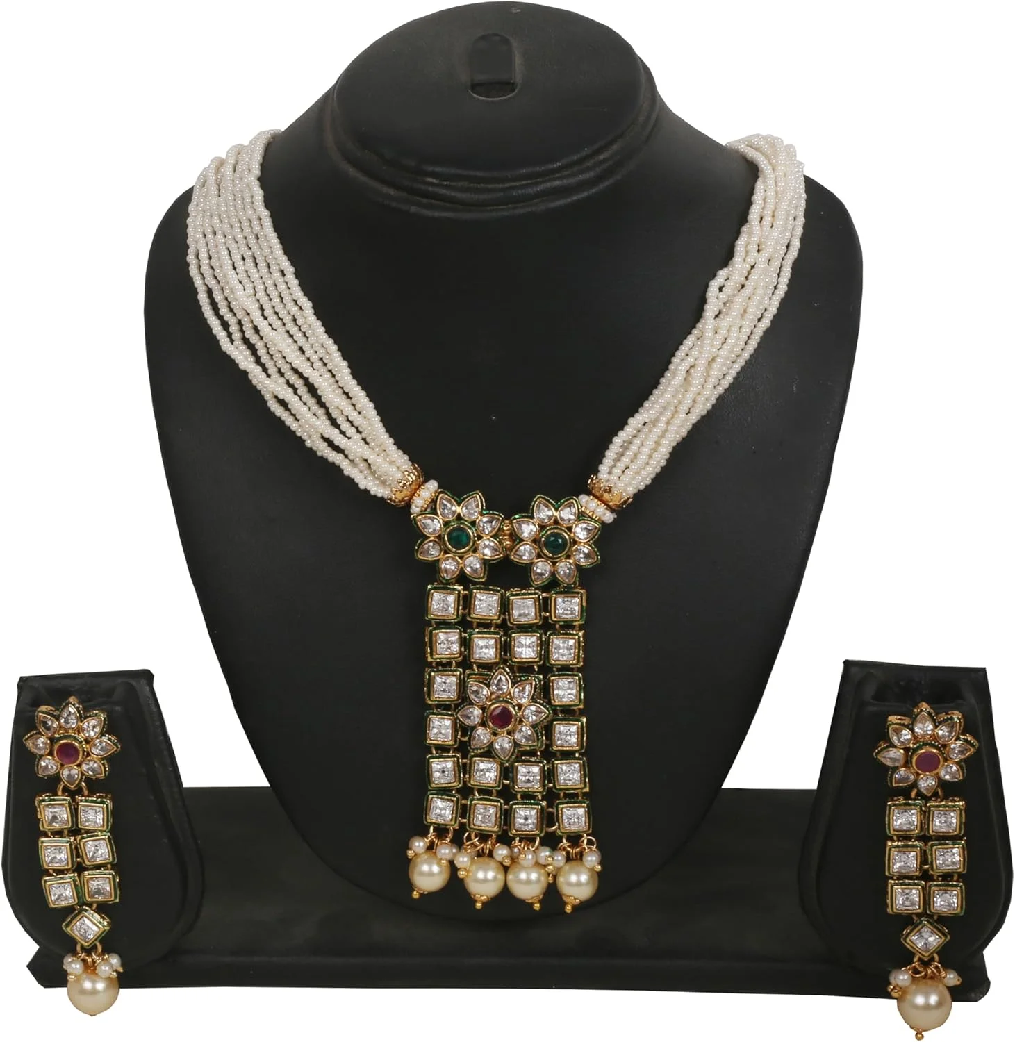 تاچ استون جدید! گوشواره های جواهرات طراح چند لایه مروارید یاقوت زمرد مصنوعی زیرکونیا مکعبی گلدار سلطنتی بالیوود هندی با روکش طلای عتیقه برای زنان به همراه گردنبند. تاچ استون جدید! گوشواره های جواهرات طراح چند لایه مروارید یاقوت زمرد مصنوعی زیرکونیا مکعبی گلدار سلطنتی بالیوود هندی با روکش طلای عتیقه برای زنان به همراه گردنبند.