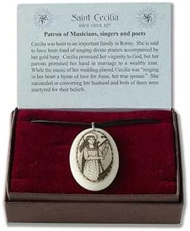 مدال بیضی شکل سرامیکی سنت سیسیلیا از تاچ استون پاتری روی بند بافته شده پیوسته | حامی نوازندگان و خوانندگان، سرامیکی مدال بیضی شکل سرامیکی سنت سیسیلیا از تاچ استون پاتری روی بند بافته شده پیوسته | حامی نوازندگان و خوانندگان، سرامیکی