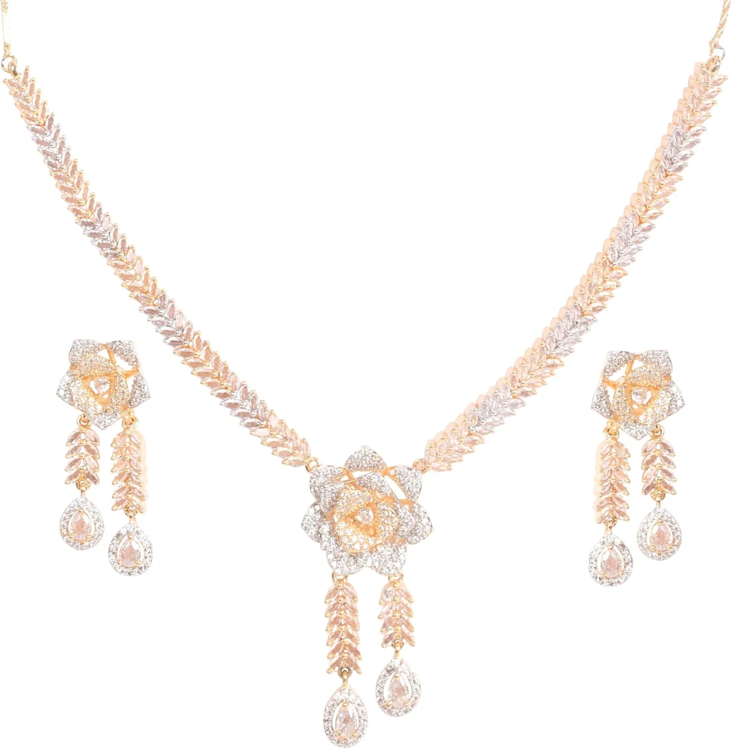 تاچ استون جدید! ست گردنبند زنانه با طرح گلبرگ های گلدار و نگین های الماس مصنوعی، مارکیز و زیرکونیا مکعبی با برش گرد، روکش طلای هندی بالیوودی تاچ استون جدید! ست گردنبند زنانه با طرح گلبرگ های گلدار و نگین های الماس مصنوعی، مارکیز و زیرکونیا مکعبی با برش گرد، روکش طلای هندی بالیوودی