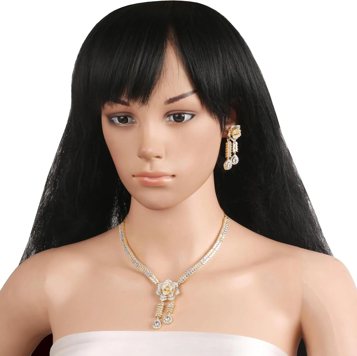 تاچ استون جدید! ست گردنبند زنانه با طرح گلبرگ های گلدار و نگین های الماس مصنوعی، مارکیز و زیرکونیا مکعبی با برش گرد، روکش طلای هندی بالیوودی