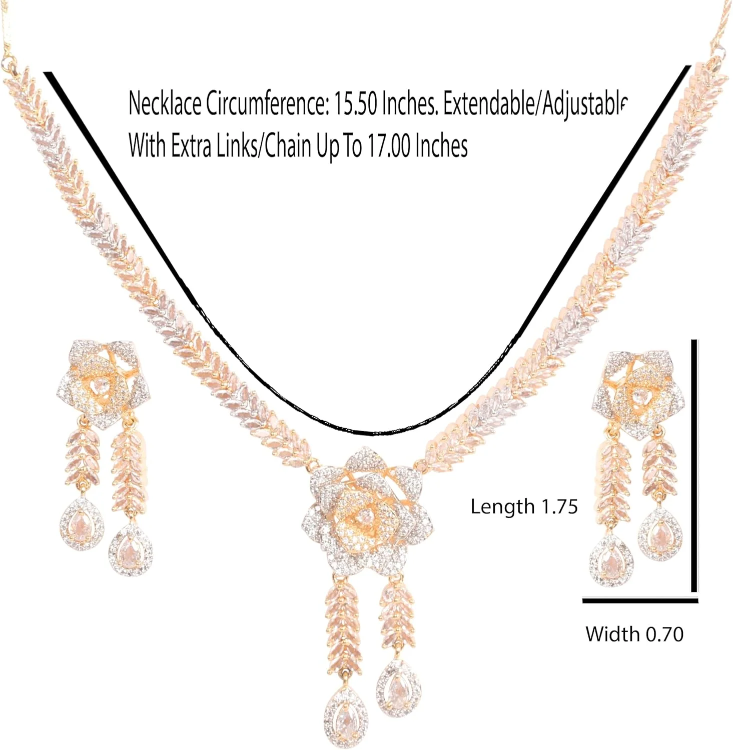 تاچ استون جدید! ست گردنبند زنانه با طرح گلبرگ های گلدار و نگین های الماس مصنوعی، مارکیز و زیرکونیا مکعبی با برش گرد، روکش طلای هندی بالیوودی