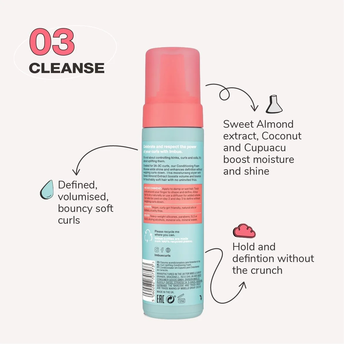 موس حالت دهنده و نرم کننده مو فوم Imbue Curl Uplifting - نرم کننده مو مناسب موهای فر، فاقد پارابن، وگان، سفید