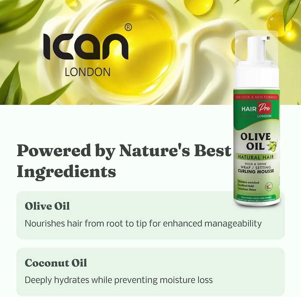 موس حالت دهنده و براق کننده مو حاوی روغن زیتون و نارگیل آیکن لندن هیرپرو 207 میلی لیتر