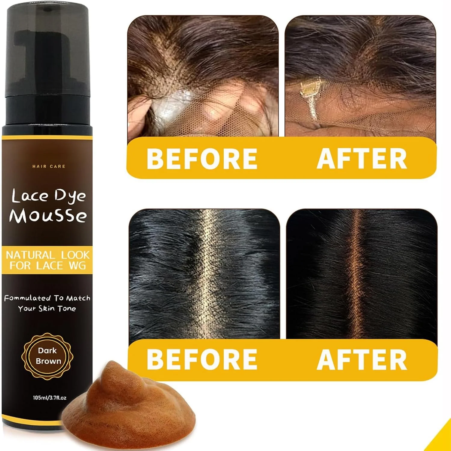 موس رنگی توری مو LBOYLOVE®، اسپری فوم قهوه ای موکا برای کلاه گیس های توری جلویی و تکه های مو، برای کلاه گیس های زنانه و رنگ نهایی طبیعی (قهوه ای تیره) موس رنگی توری مو LBOYLOVE®، اسپری فوم قهوه ای موکا برای کلاه گیس های توری جلویی و تکه های مو، برای کلاه گیس های زنانه و رنگ نهایی طبیعی (قهوه ای تیره)