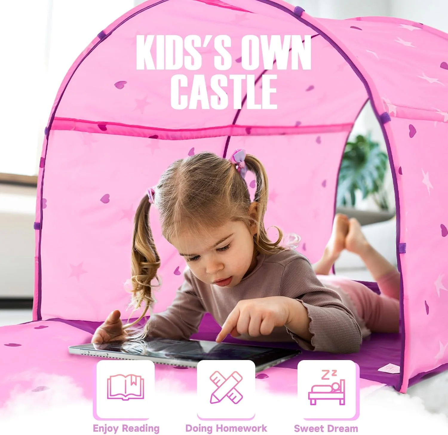 آلاونتور سایبان تخت خواب کودکانه، چادر بازی رویایی، خانه بازی، فضای خصوصی، مناسب تخت یک نفره، خوابیدن در فضای داخلی، ستاره های درخشان در تاریکی، مناسب پسران، دختران و کودکان نوپا، چادر فنری قابل حمل با قاب و پرده، صورتی، دارای ثبت اختراع آلاونتور سایبان تخت خواب کودکانه، چادر بازی رویایی، خانه بازی، فضای خصوصی، مناسب تخت یک نفره، خوابیدن در فضای داخلی، ستاره های درخشان در تاریکی، مناسب پسران، دختران و کودکان نوپا، چادر فنری قابل حمل با قاب و پرده، صورتی، دارای ثبت اختراع