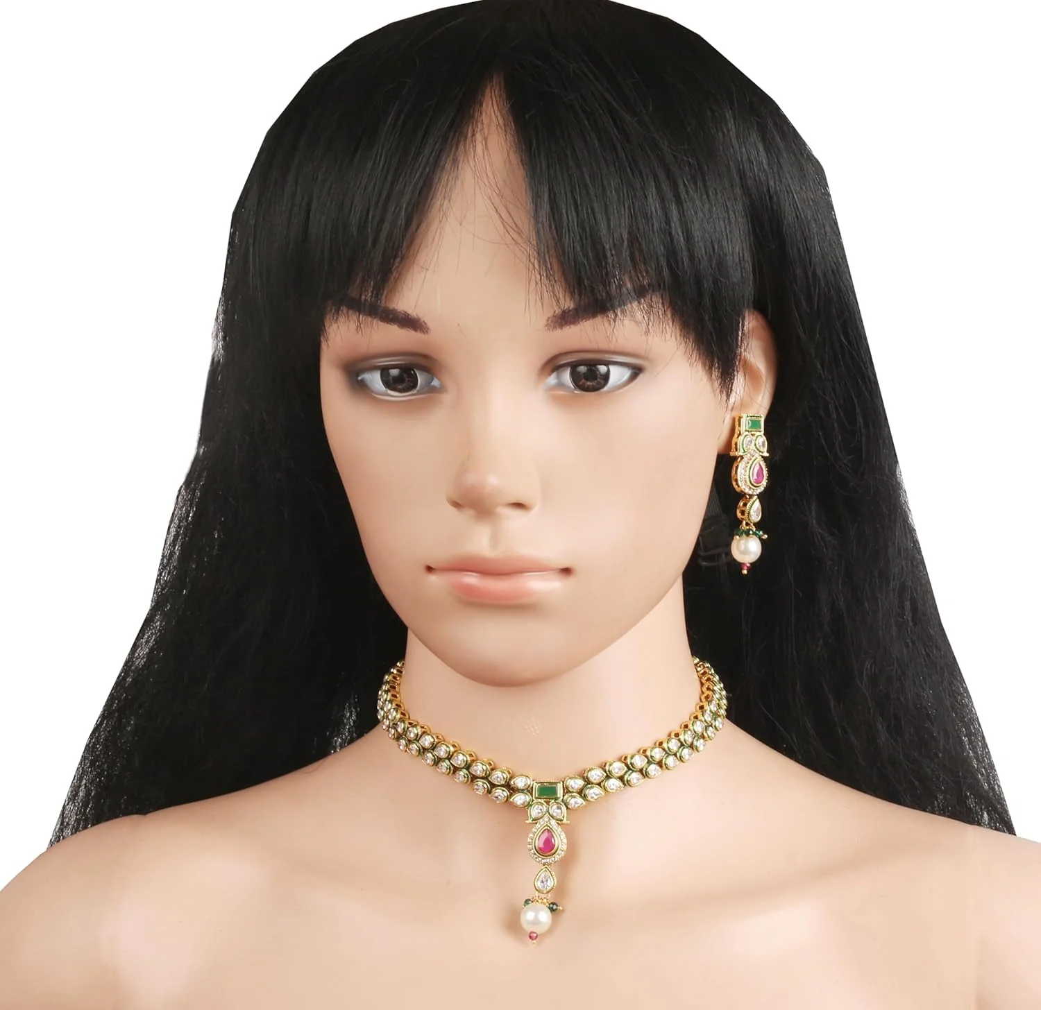 ست گردنبند و گوشواره زنانه تاچ استون با روکش طلای عتیقه، نگین های زیرکونیا کوبیک طرح الماس برش گرد، جواهرات سنتی طراح دار. ست گردنبند و گوشواره زنانه تاچ استون با روکش طلای عتیقه، نگین های زیرکونیا کوبیک طرح الماس برش گرد، جواهرات سنتی طراح دار.