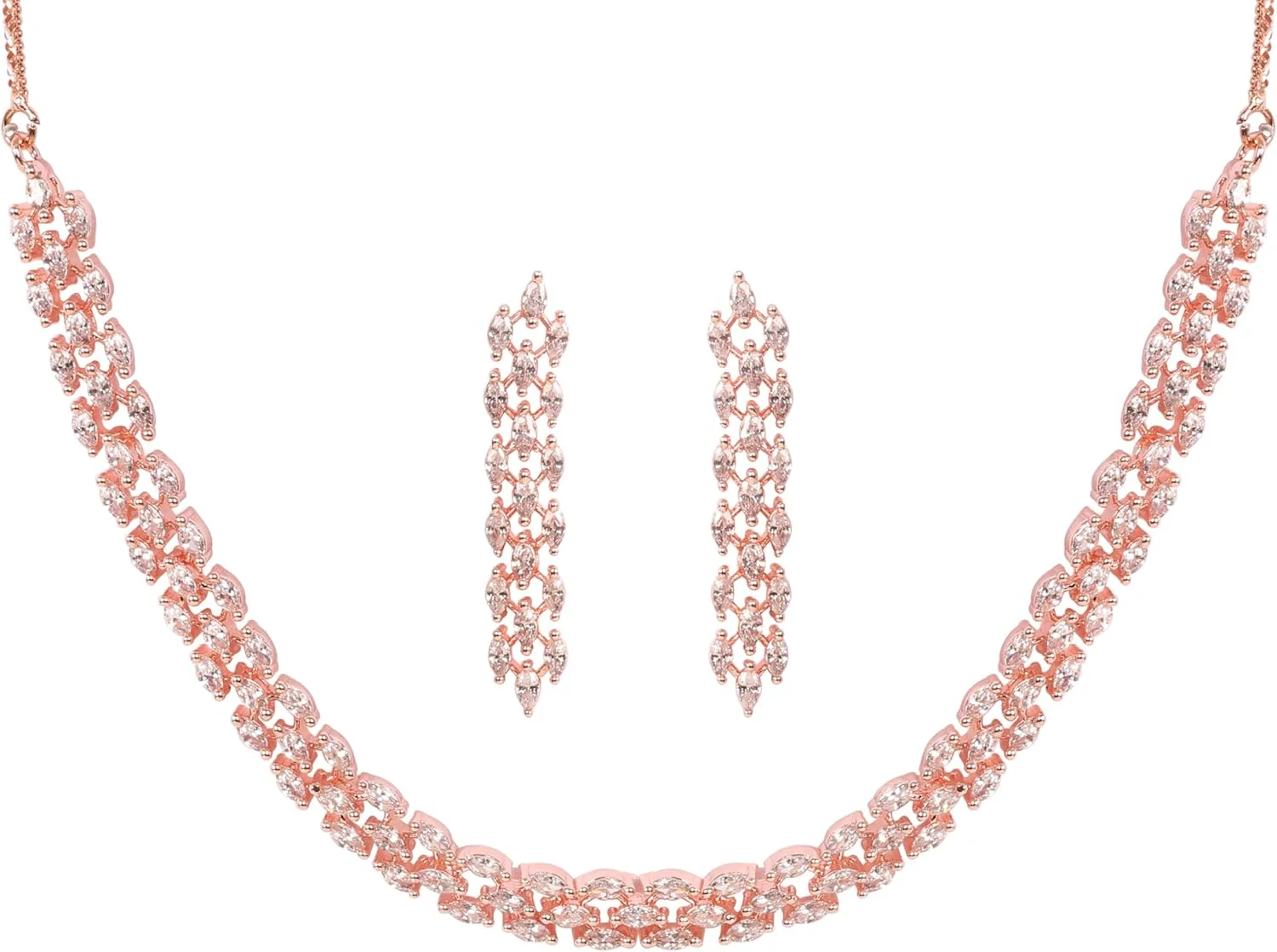 ست گردنبند و گوشواره تنیس زنانه با روکش طلای رزگلد تاچ استون، زنجیر ضخیم، نگین های مارکیز، جواهرات طراح زیرکونیا کوبیک CZ ست گردنبند و گوشواره تنیس زنانه با روکش طلای رزگلد تاچ استون، زنجیر ضخیم، نگین های مارکیز، جواهرات طراح زیرکونیا کوبیک CZ