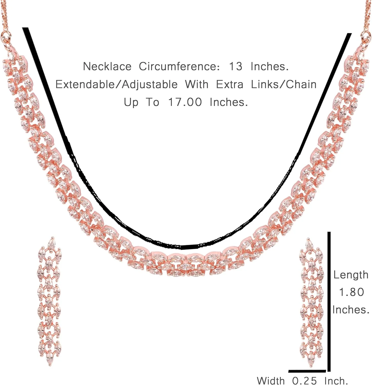 ست گردنبند و گوشواره تنیس زنانه با روکش طلای رزگلد تاچ استون، زنجیر ضخیم، نگین های مارکیز، جواهرات طراح زیرکونیا کوبیک CZ ست گردنبند و گوشواره تنیس زنانه با روکش طلای رزگلد تاچ استون، زنجیر ضخیم، نگین های مارکیز، جواهرات طراح زیرکونیا کوبیک CZ