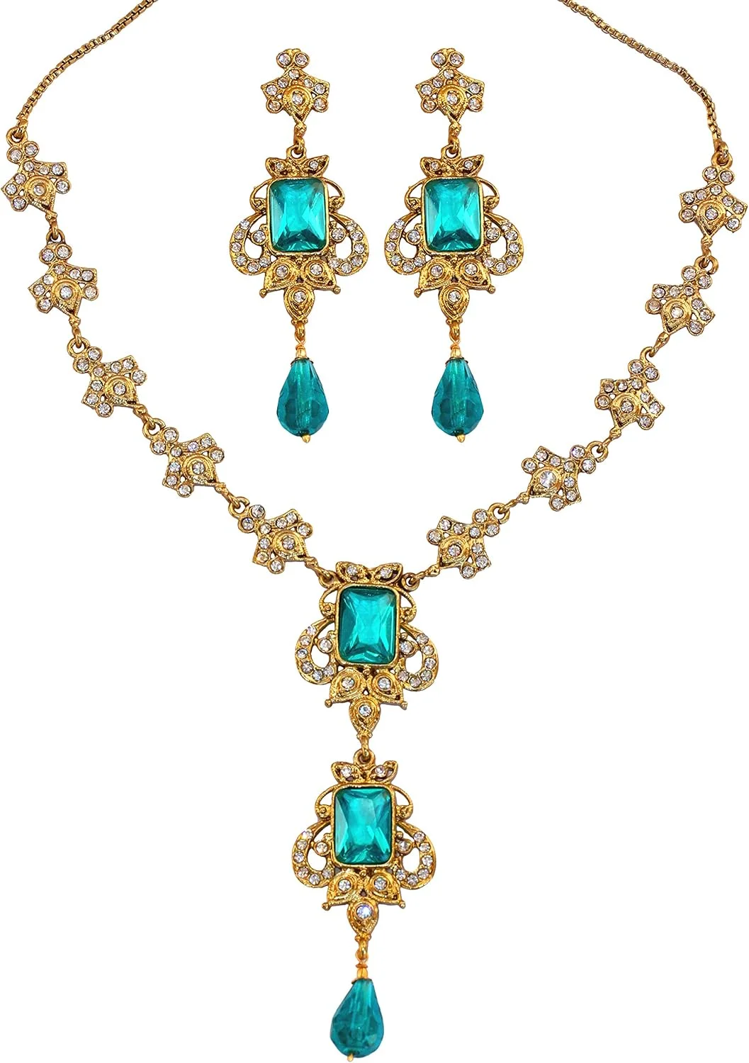 ست گردنبند زنانه تاچ استون با سنگ شیشه ای آبی و روکش طلا ست گردنبند زنانه تاچ استون با سنگ شیشه ای آبی و روکش طلا