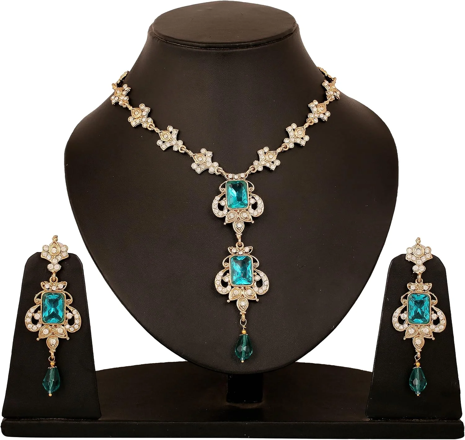 ست گردنبند زنانه تاچ استون با سنگ شیشه ای آبی و روکش طلا ست گردنبند زنانه تاچ استون با سنگ شیشه ای آبی و روکش طلا