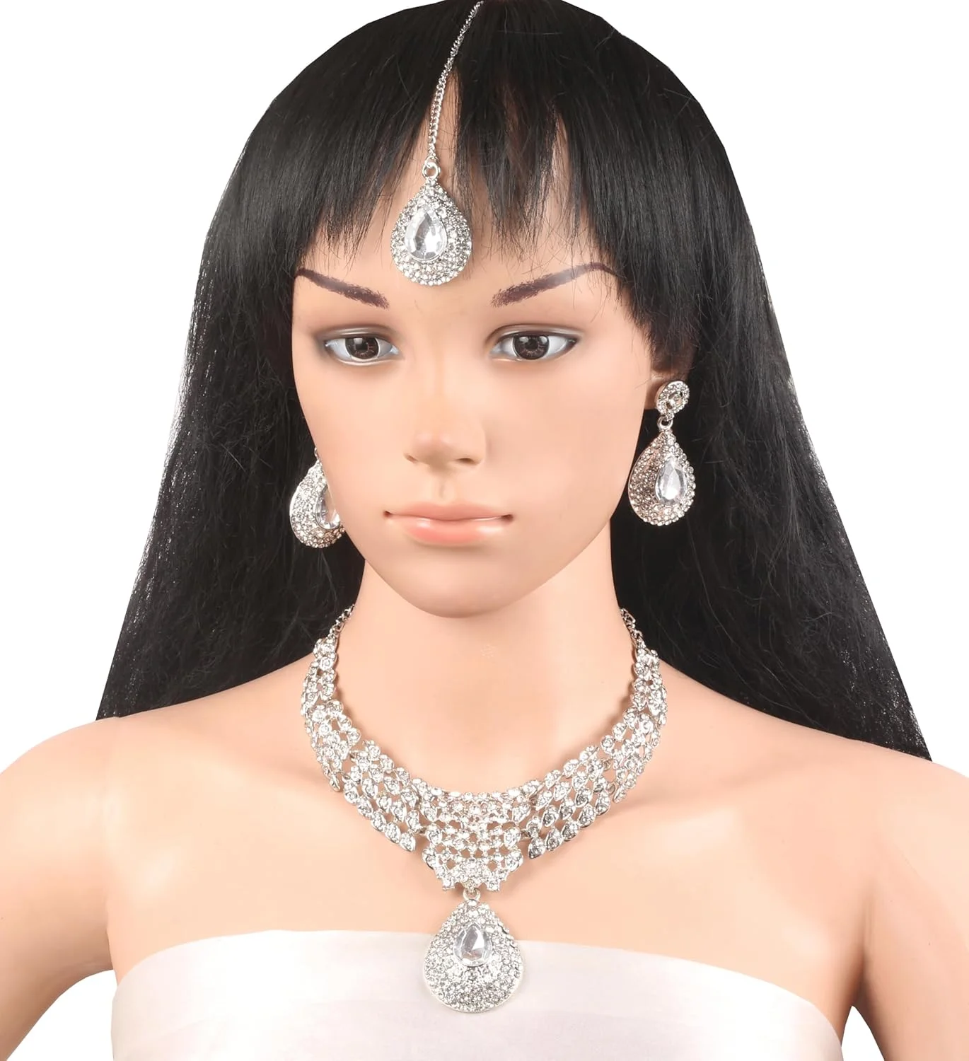 جدید! ست گردنبند و مانگتیکای عروس جواهرات طراح فوق العاده با سنگ های قیمتی برش گلابی گرد سفید رنگ، کار دست انحصاری بالیوود هندی تاچ استون، با رنگ سفید برای زنان. جدید! ست گردنبند و مانگتیکای عروس جواهرات طراح فوق العاده با سنگ های قیمتی برش گلابی گرد سفید رنگ، کار دست انحصاری بالیوود هندی تاچ استون، با رنگ سفید برای زنان.