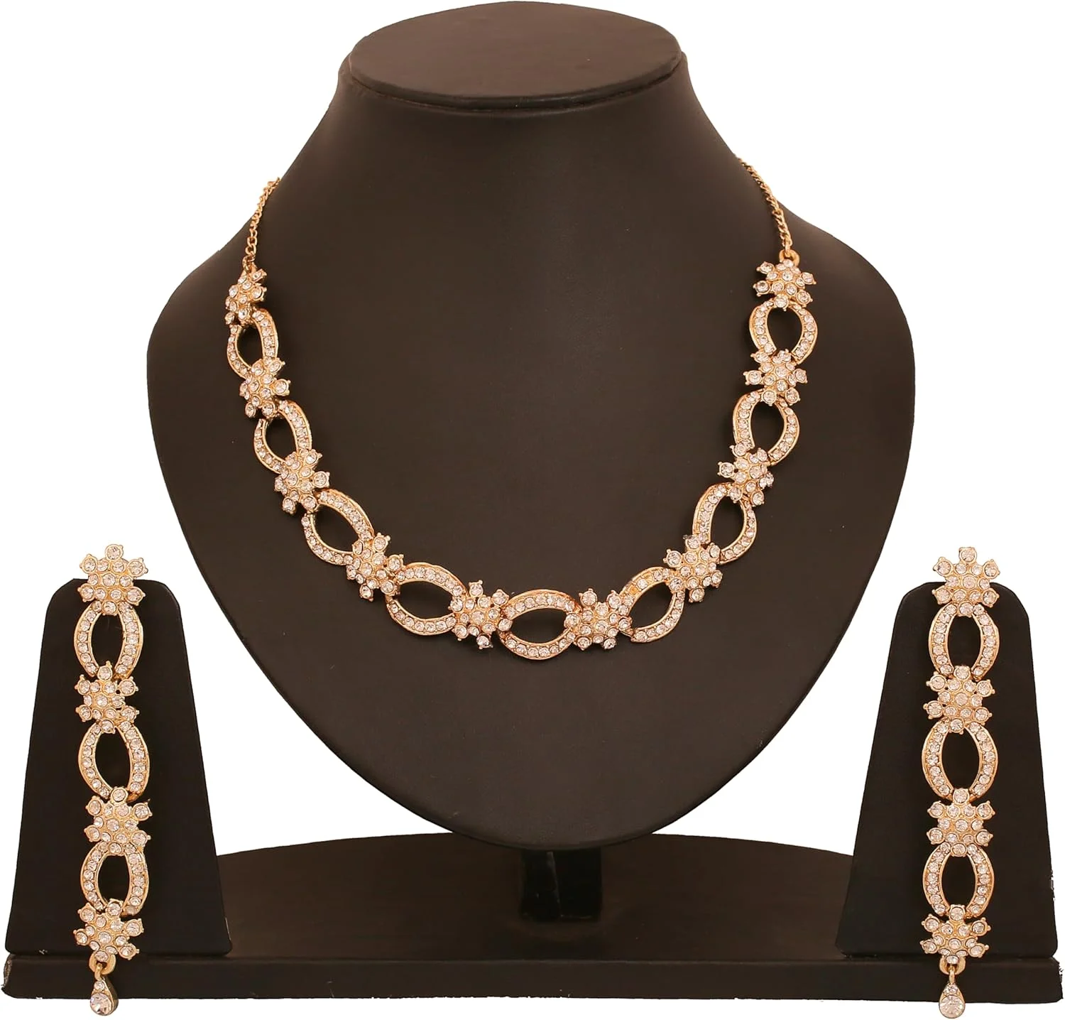 ست گردنبند و گوشواره زنانه تاچ استون با طرح گل و حلقه پراکنده ست گردنبند و گوشواره زنانه تاچ استون با طرح گل و حلقه پراکنده