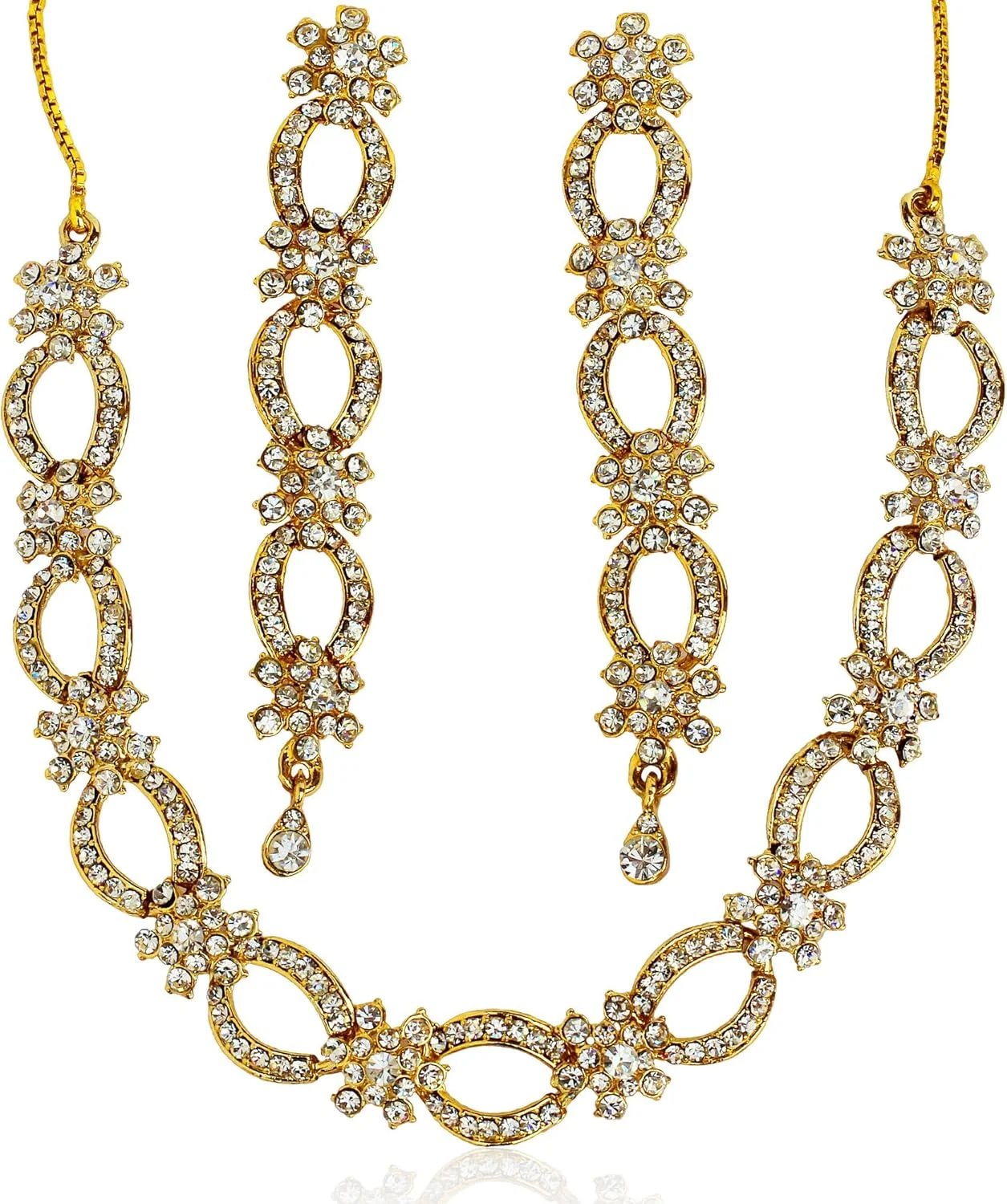 ست گردنبند و گوشواره زنانه تاچ استون با طرح گل و حلقه پراکنده ست گردنبند و گوشواره زنانه تاچ استون با طرح گل و حلقه پراکنده