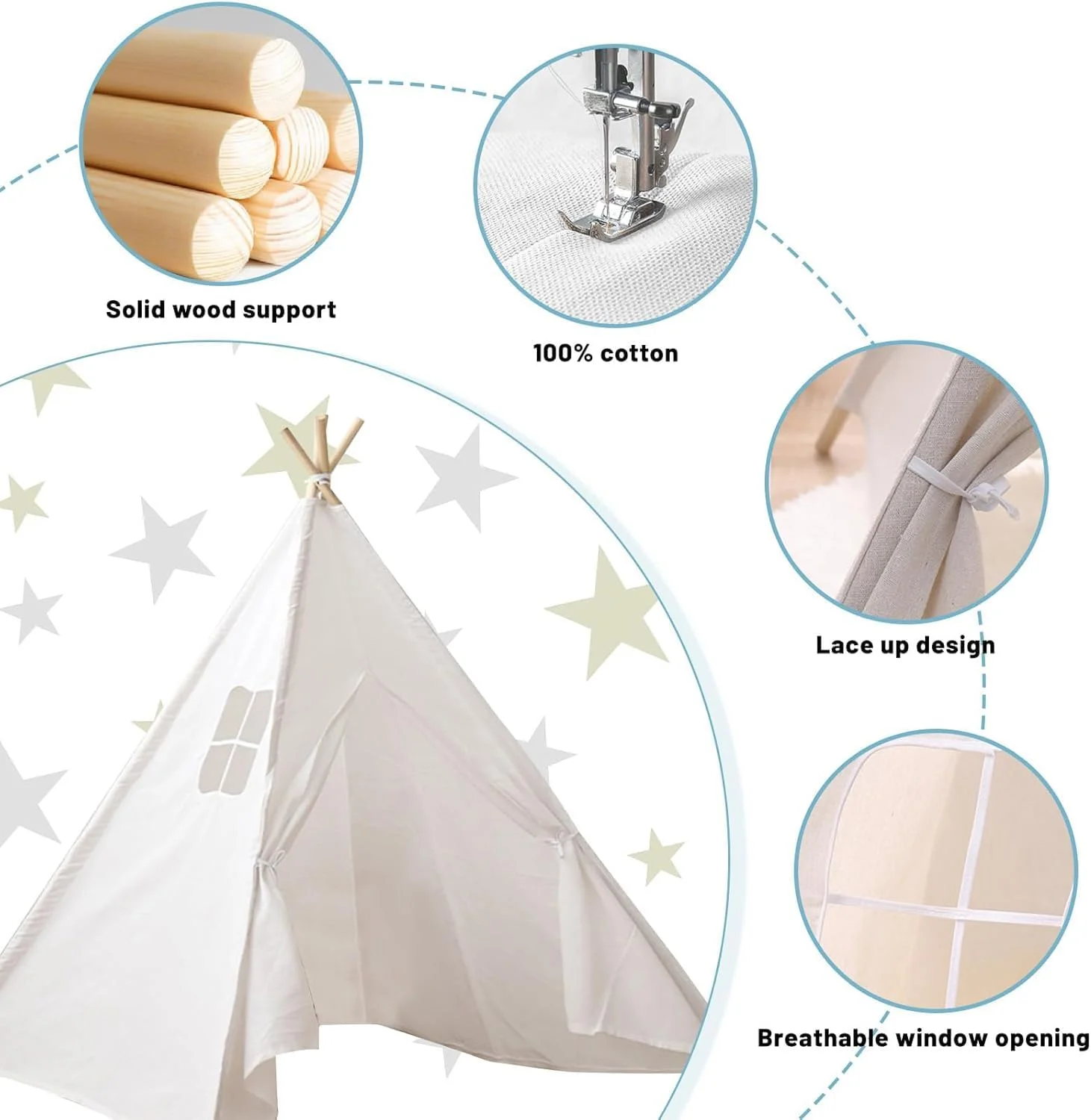 چادر تیپی AUTOYSUR برای کودکان، چادر بازی تاشو برای کودکان، چادر بازی خانه بازی هدیه دخترانه پسرانه برای بازی های داخل خانه کودکان با بوم پنبه ای، میله های صیقلی (سفید) چادر تیپی AUTOYSUR برای کودکان، چادر بازی تاشو برای کودکان، چادر بازی خانه بازی هدیه دخترانه پسرانه برای بازی های داخل خانه کودکان با بوم پنبه ای، میله های صیقلی (سفید)