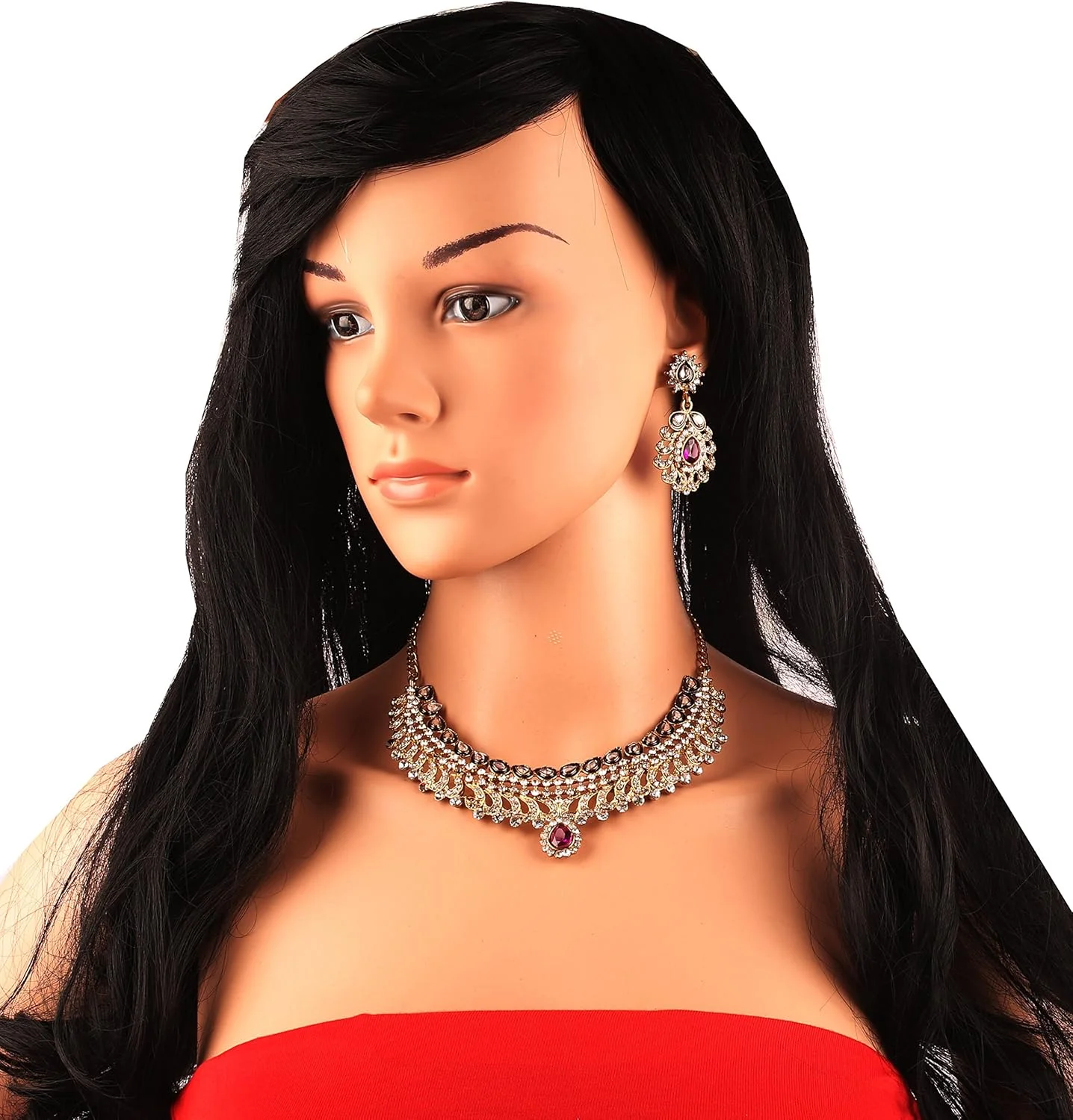 تاچ استون گردنبند جواهرات عروسی Kundan mina faux ruby diamante به سبک بالیوود هندی با رنگ طلایی عتیقه تاچ استون گردنبند جواهرات عروسی Kundan mina faux ruby diamante به سبک بالیوود هندی با رنگ طلایی عتیقه