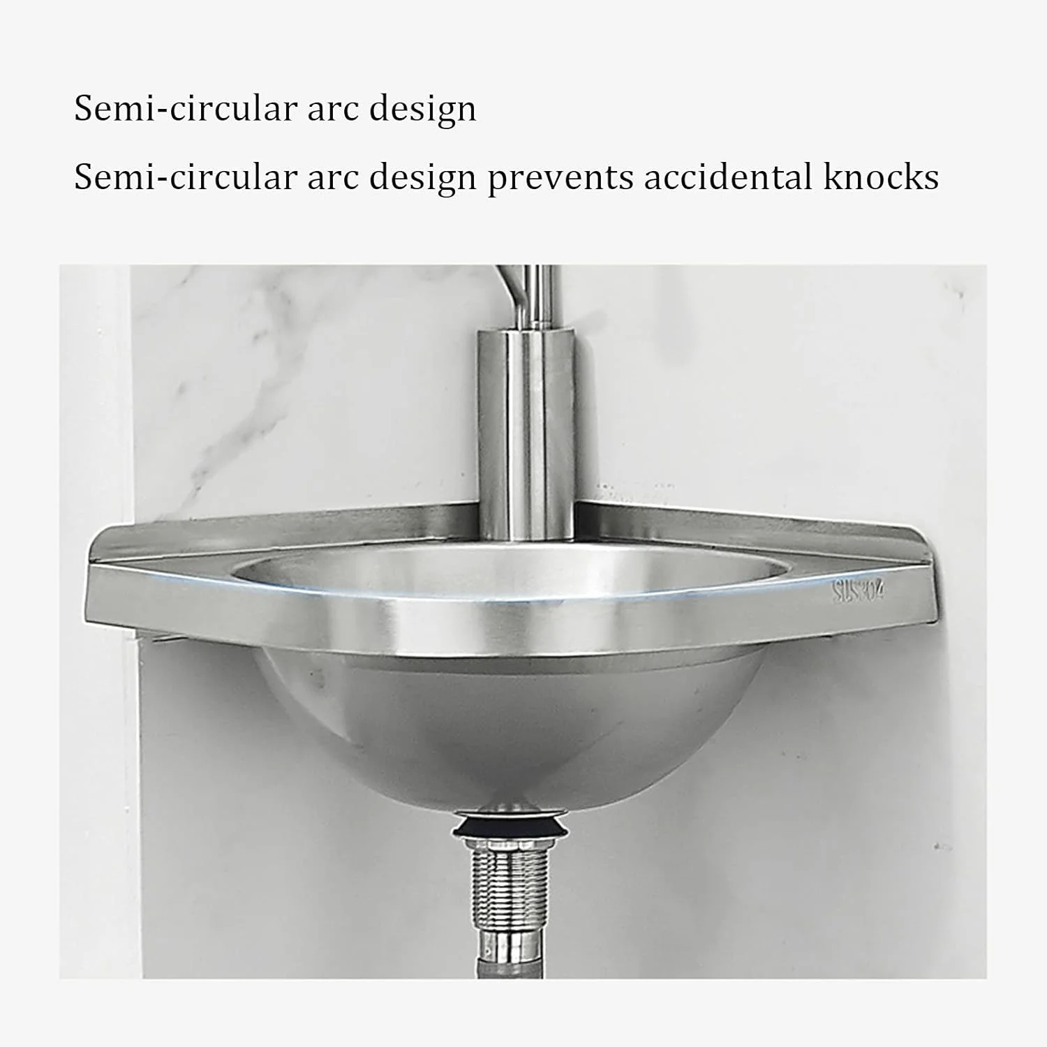 سینک ظرفشویی، روشویی گوشه ای دیواری استیل ضد زنگ، روشویی حمام، روشویی رومیزی حمام، سینک تک لگنه با شیر و لوله تخلیه (شفاف B)