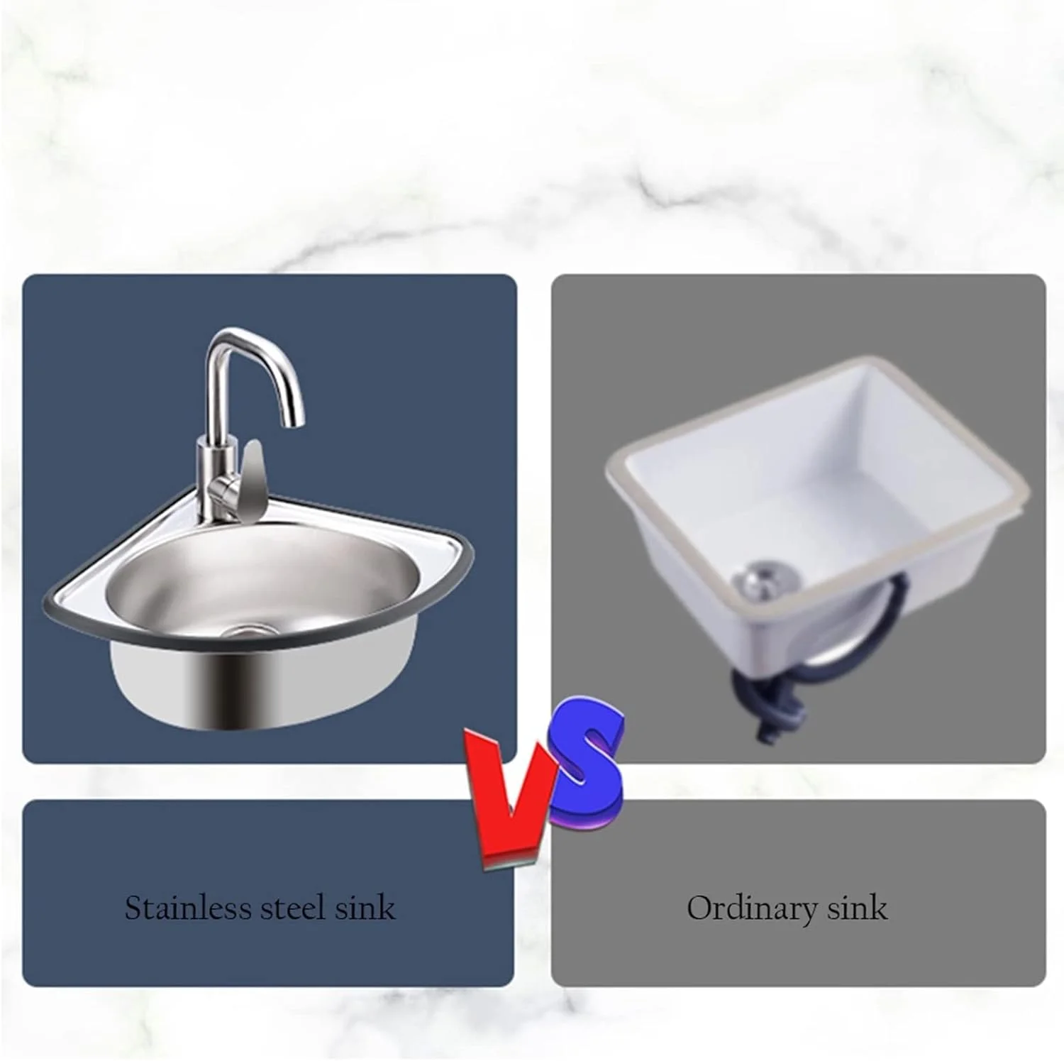 سینک گوشه ای استیل ضد زنگ، روشویی حمام، سینک مثلثی دیواری، مناسب برای آشپزخانه، حمام و دستشویی، نقره ای-B (34x34 سانتی متر)