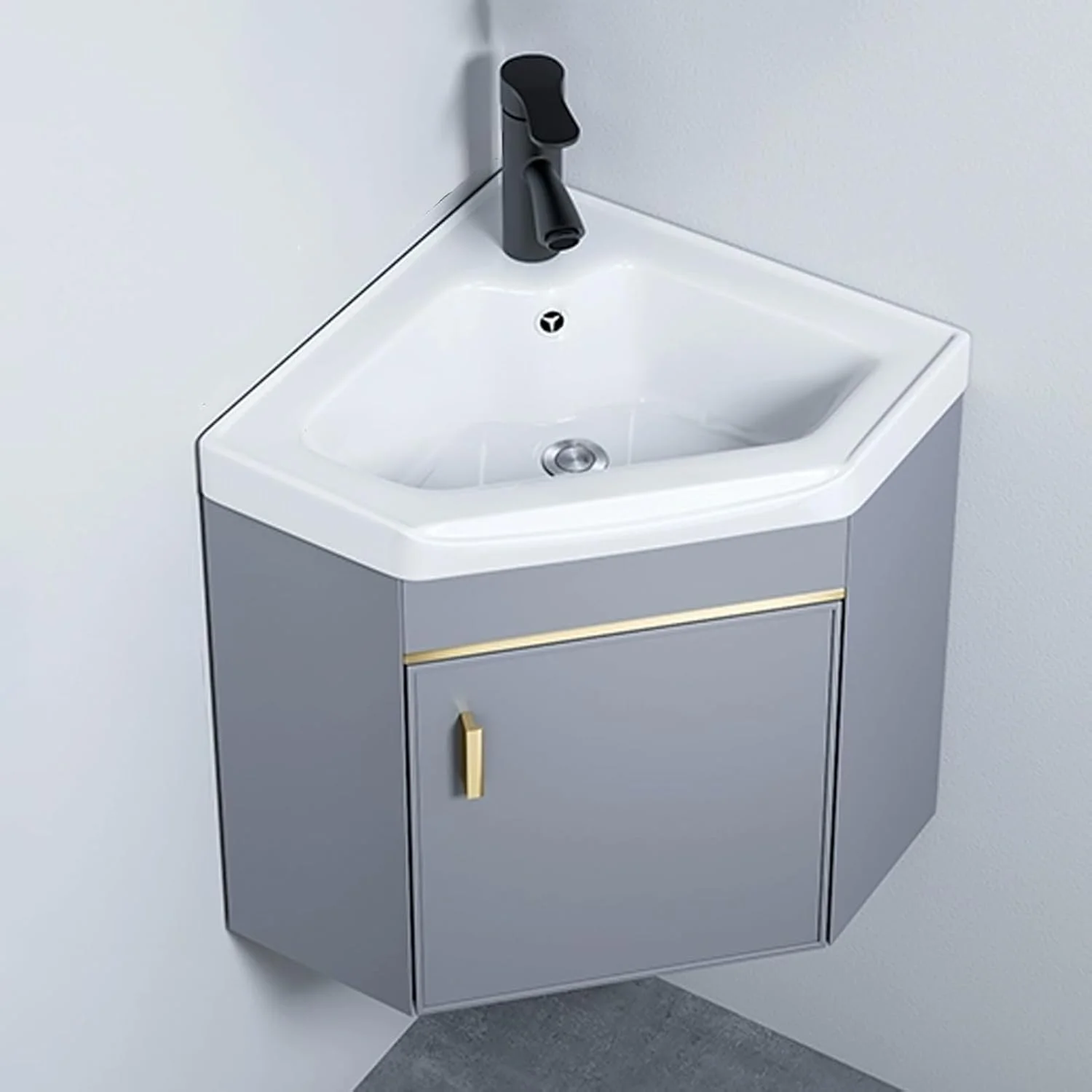 سینک گوشه ای حمام YUGXTH، کابینت روشویی مثلثی حمام، سینک سرامیکی دیواری، کابینت ذخیره سازی حمام، سینک روشویی گوشه ای برای خانه (48 سانتی متر / 18.8 اینچ)