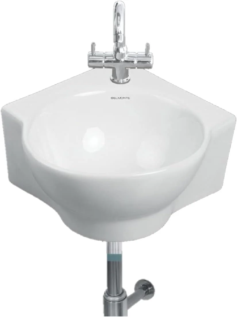 روشویی سرامیکی گوشه ای Vardhman، نصب دیواری، روکش براق، سینک سفید برای حمام (33x33x13 سانتی متر)